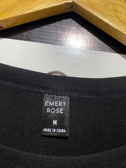 EMERY ROSE |M| BUST 20| B4| BLACK RAGLAN TEE WITH FLORAL PRINT SHORT SLEEVES