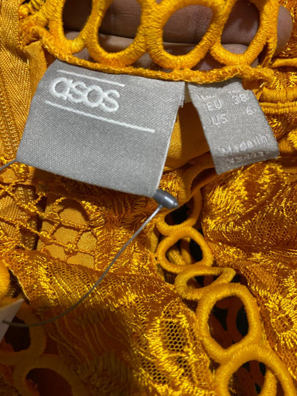 ASOS |M| BUST 17| B4| MUSTARD YELLOW EMBROIDERED EYELET LACE HIGH-LOW MIDI DRESS