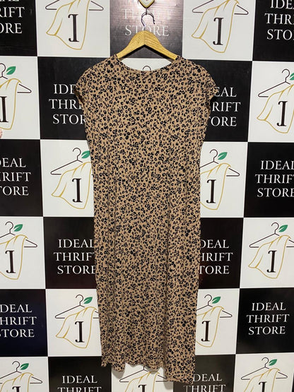 M&S |L| BUST 20| B4| LEOPARD PRINT V-NECK CAP SLEEVE MIDI T-SHIRT DRESS