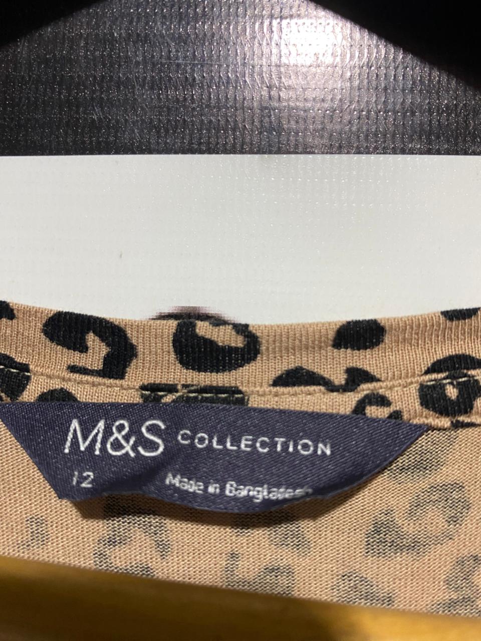 M&S |L| BUST 20| B4| LEOPARD PRINT V-NECK CAP SLEEVE MIDI T-SHIRT DRESS
