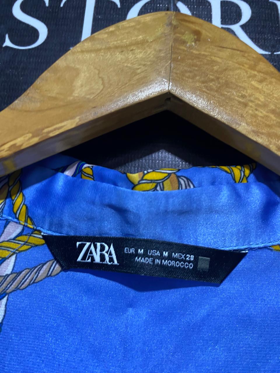 ZARA |L| BUST 21| B4| BLUE NAUTICAL ROPE AND ANCHOR PRINT SATIN BUTTON-DOWN SHIRT