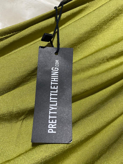 PRETTYLITTLE THING |M| BUST 14|B4| LIME GREEN ONE-SHOULDER RUCHED BODYCON MIDI DRESS