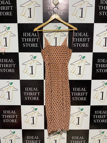 RIVER ISLAND |M| BUST 15| B4| PEACH POLKA DOT PLEATED WRAP MIDI DRESS
