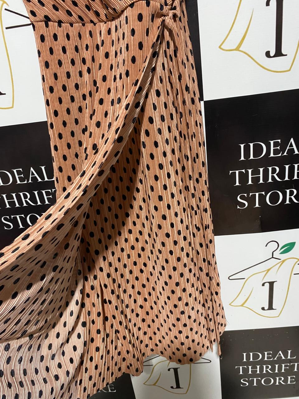 RIVER ISLAND |M| BUST 15| B4| PEACH POLKA DOT PLEATED WRAP MIDI DRESS