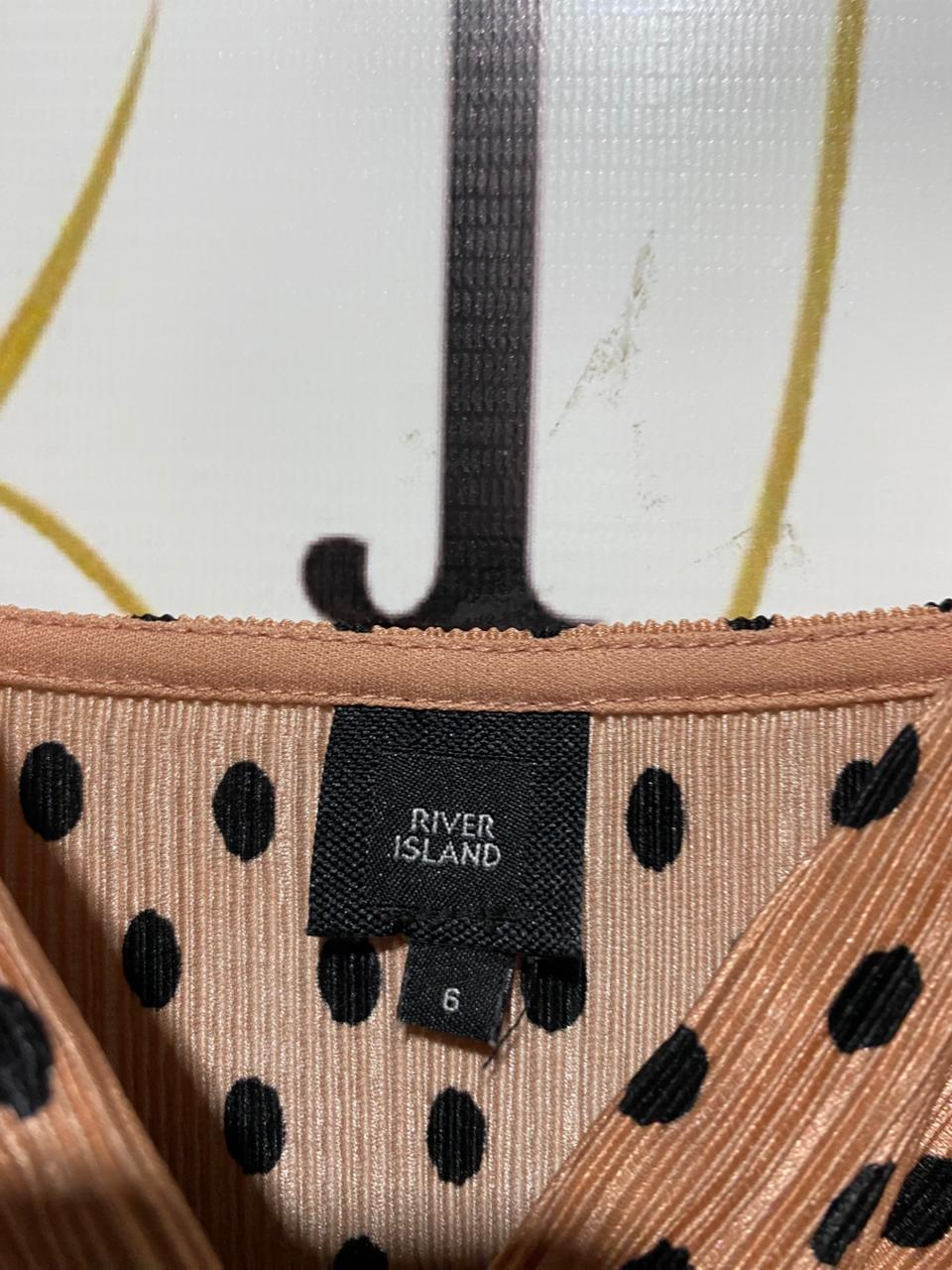 RIVER ISLAND |M| BUST 15| B4| PEACH POLKA DOT PLEATED WRAP MIDI DRESS