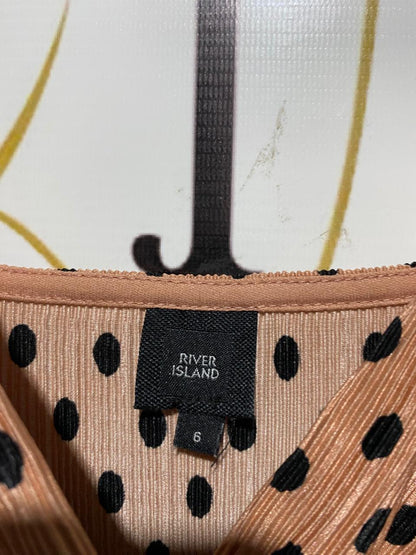 RIVER ISLAND |M| BUST 15| B4| PEACH POLKA DOT PLEATED WRAP MIDI DRESS