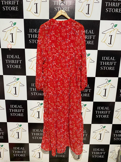 VERO MODA |XL| BUST 24| B4| VIBRANT RED FLORAL PRINT LONG SLEEVE TIERED MAXI DRESS