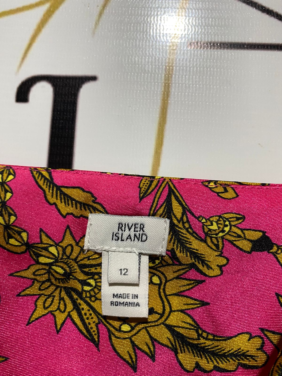RIVER ISLAND |M| BUST 17| B4| VIBRANT PINK FLORAL SATIN SLIP MIDI DRESS WITH RING DETAIL