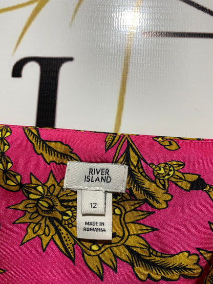 RIVER ISLAND |M| BUST 17| B4| VIBRANT PINK FLORAL SATIN SLIP MIDI DRESS WITH RING DETAIL