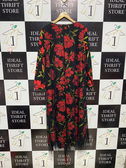 SHEIN CURVE |XL| BUST 22| B4| ELEGANT BLACK MIDI DRESS WITH VIBRANT RED FLORAL OVERLAY