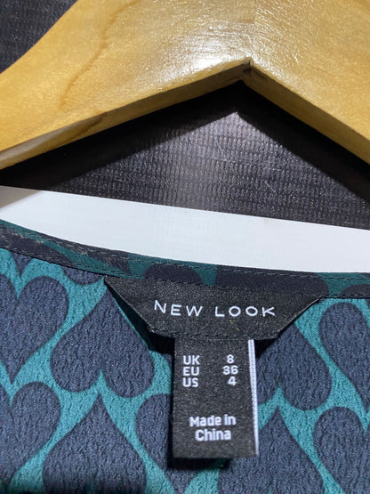 NEW LOOK |M| BUST 16| B4| DARK GREEN HEART PRINT BUTTON-FRONT MIDI DRESS
