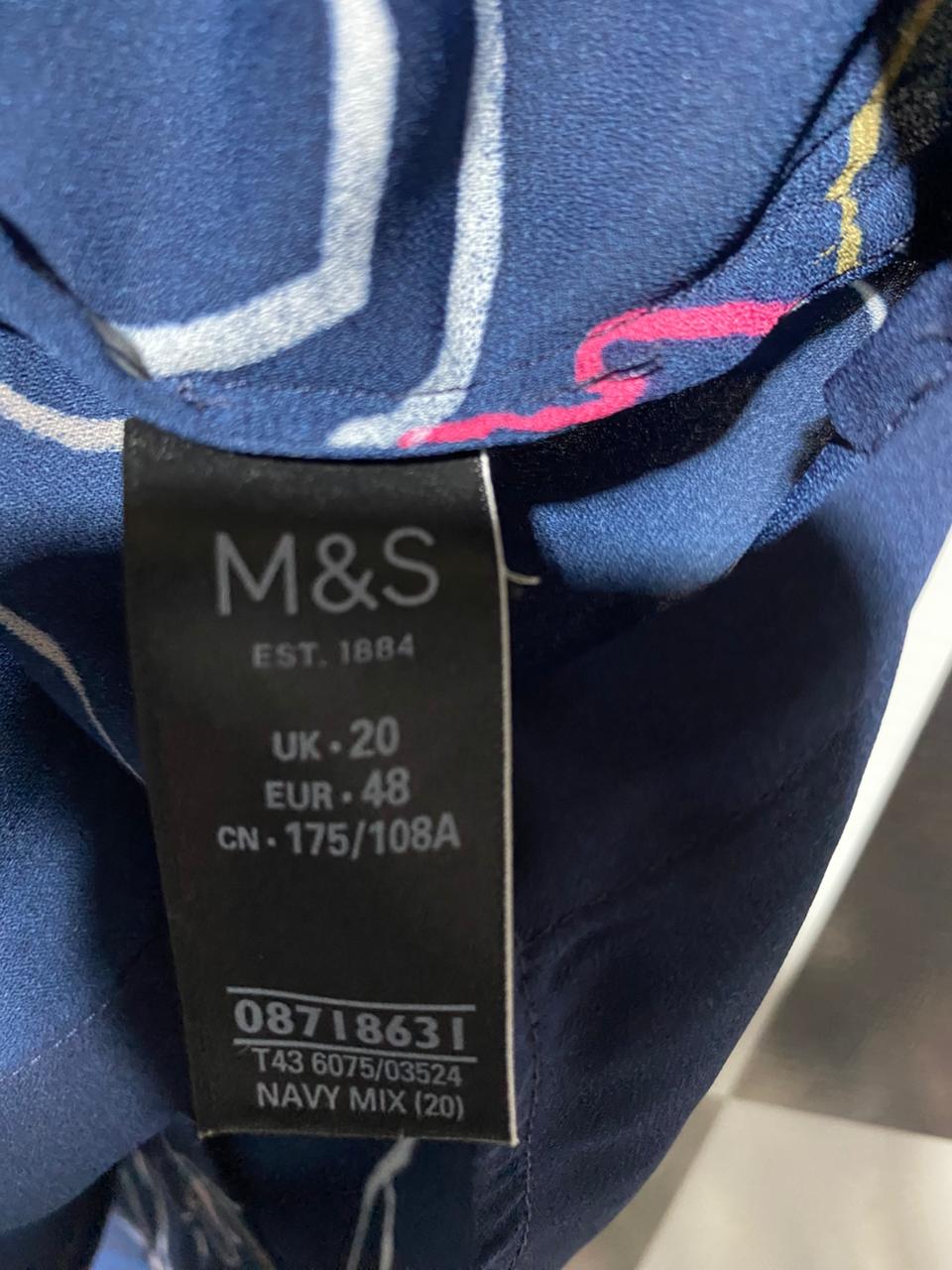 M&S |XL| BUST 25| B4| NAVY BLUE ABSTRACT FLORAL LONG-SLEEVE BUTTON-DOWN BLOUSE