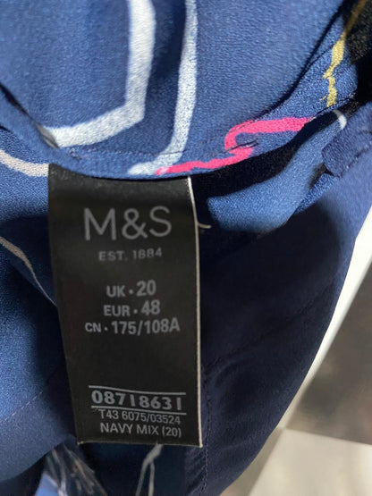 M&S |XL| BUST 25| B4| NAVY BLUE ABSTRACT FLORAL LONG-SLEEVE BUTTON-DOWN BLOUSE