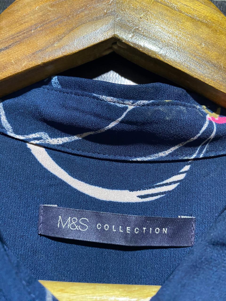 M&S |XL| BUST 25| B4| NAVY BLUE ABSTRACT FLORAL LONG-SLEEVE BUTTON-DOWN BLOUSE