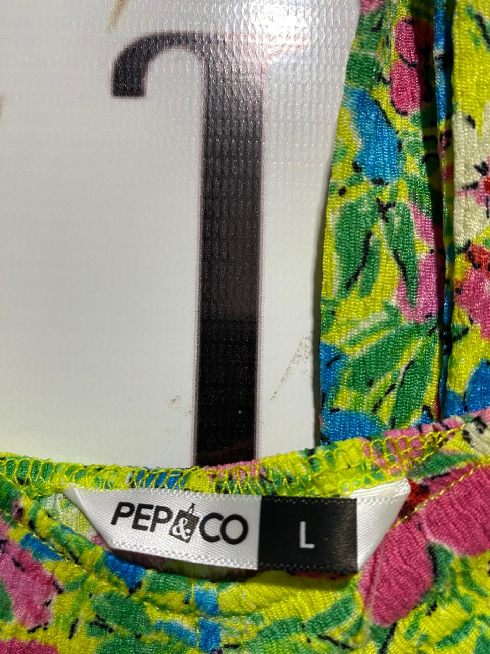 PEP & CO |L| BUST 19| B4| VIBRANT MULTICOLOR FLORAL PUFF SLEEVE PEPLUM TOP