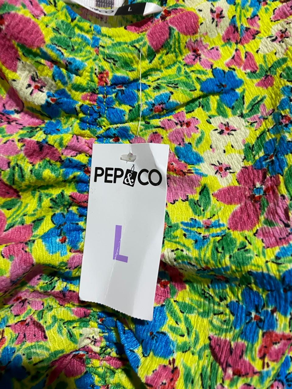 PEP & CO |L| BUST 19| B4| VIBRANT MULTICOLOR FLORAL PUFF SLEEVE PEPLUM TOP