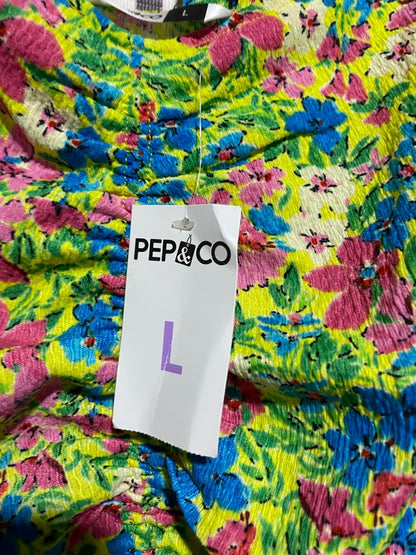 PEP & CO |L| BUST 19| B4| VIBRANT MULTICOLOR FLORAL PUFF SLEEVE PEPLUM TOP