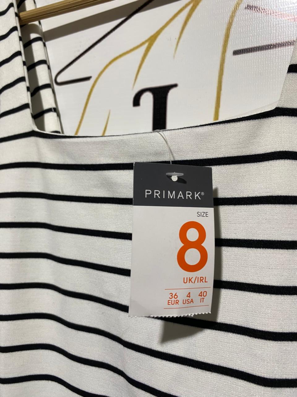 PRIMARK |S| BUST 14| B4| BLACK AND WHITE STRIPED BODYCON MIDI DRESS