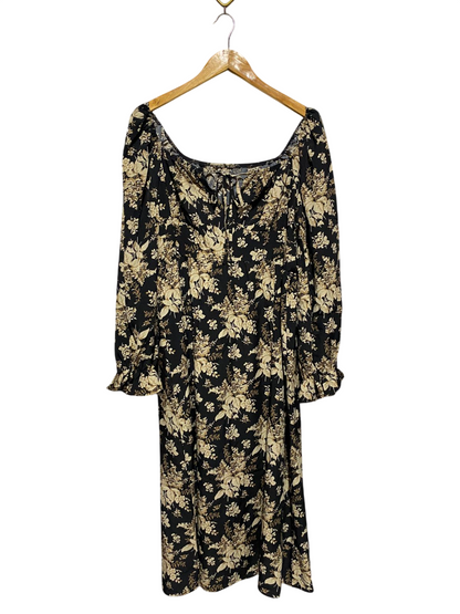SHEIN |XL| BUST 20| B4| BLACK AND CREAM FLORAL PRINT PUFF SLEEVE MIDI DRESS