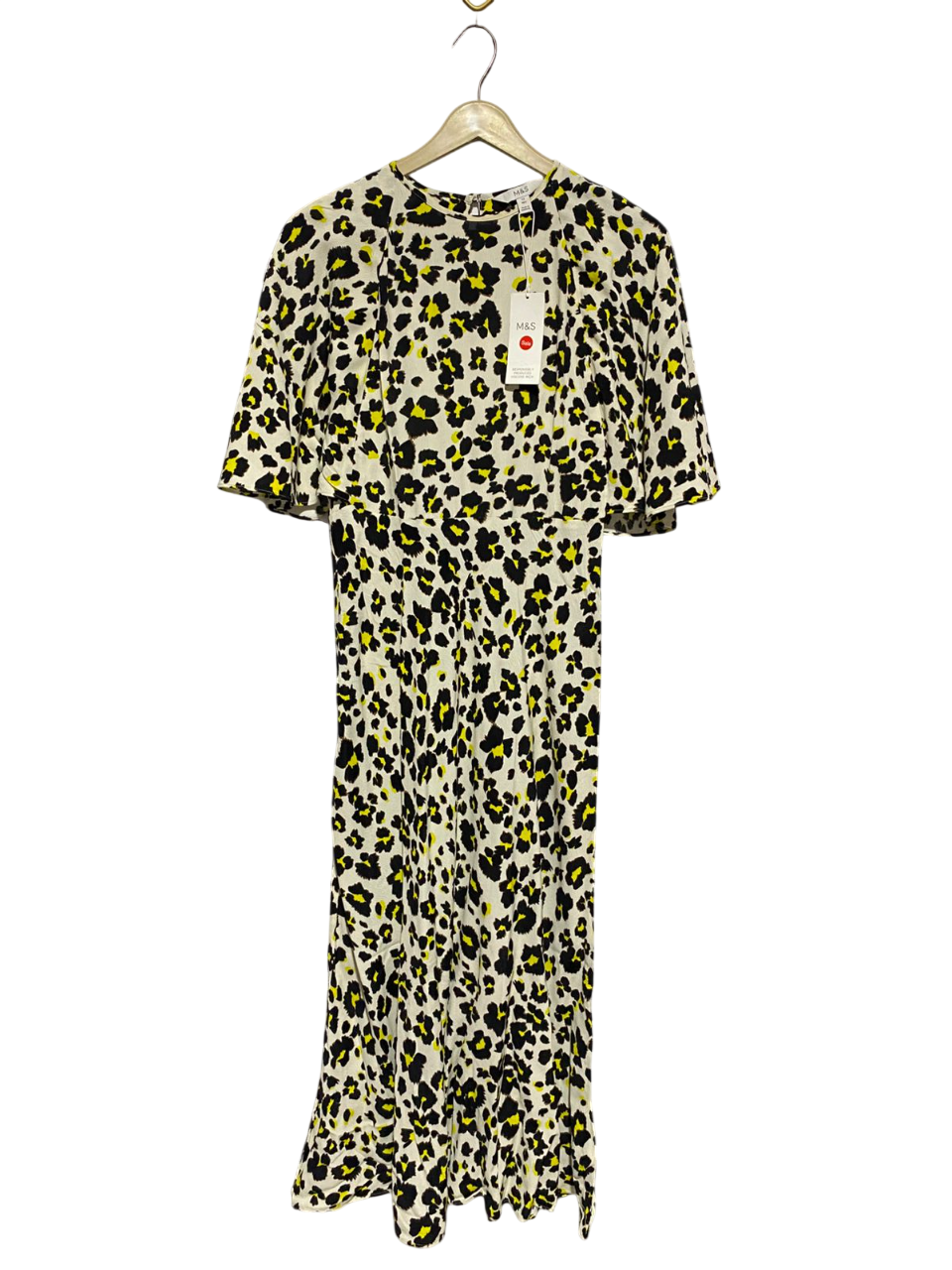 M&S |M| BUST 18| B4| YELLOW AND BLACK LEOPARD PRINT MIDI DRESS
