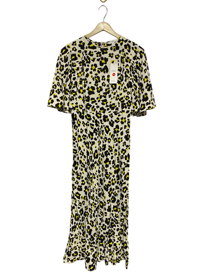 M&S |M| BUST 18| B4| YELLOW AND BLACK LEOPARD PRINT MIDI DRESS