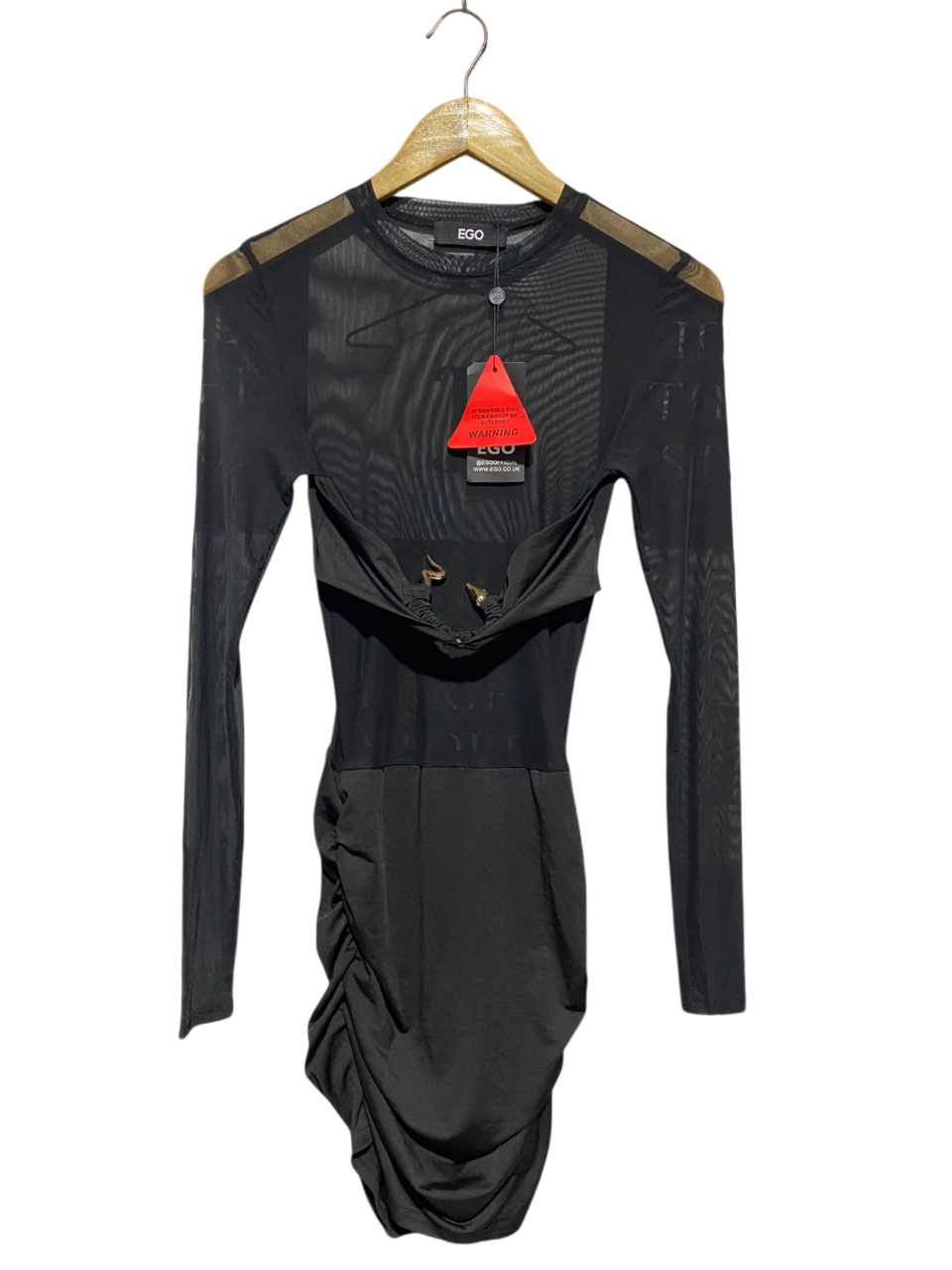 EGO |XS| BUST 13| B4| BLACK MESH LONG SLEEVE CUT-OUT MINI DRESS