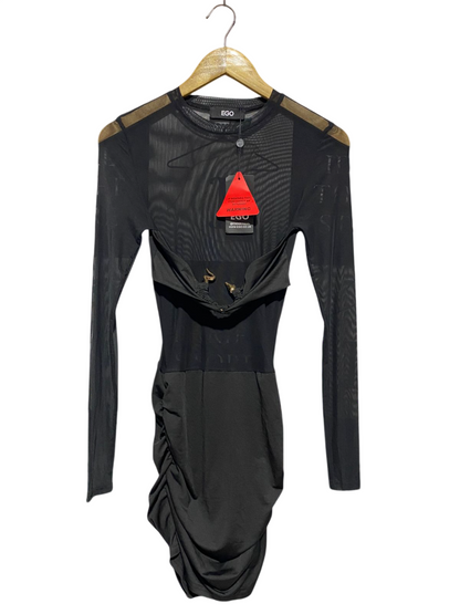 EGO |XS| BUST 13| B4| BLACK MESH LONG SLEEVE CUT-OUT MINI DRESS