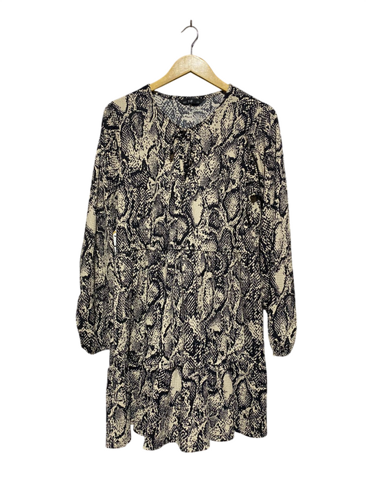 F&F |L| BUST 20| B4| MONOCHROME SNAKE PRINT LONG SLEEVE MINI DRESS