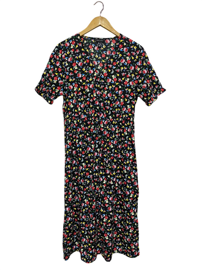 NEW LOOK |L| BUST 18| B4| BLACK MULTICOLOR FLORAL V-NECK MIDI DRESS