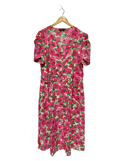 F&F |XL| BUST 22| B4| PINK FLORAL V-NECK BUTTON-DOWN MIDI DRESS