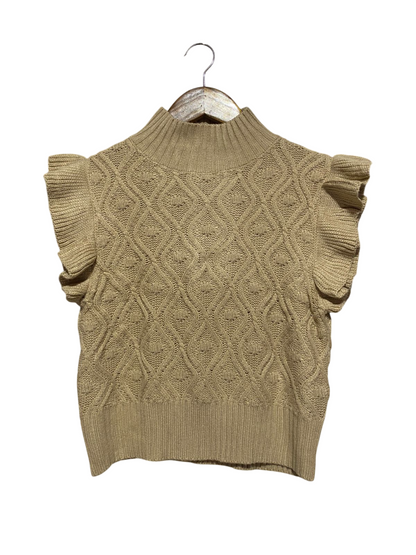 SHEIN |M| BUST 16| B4| CHIC BEIGE CABLE KNIT MOCK NECK RUFFLE SLEEVE SWEATER VEST