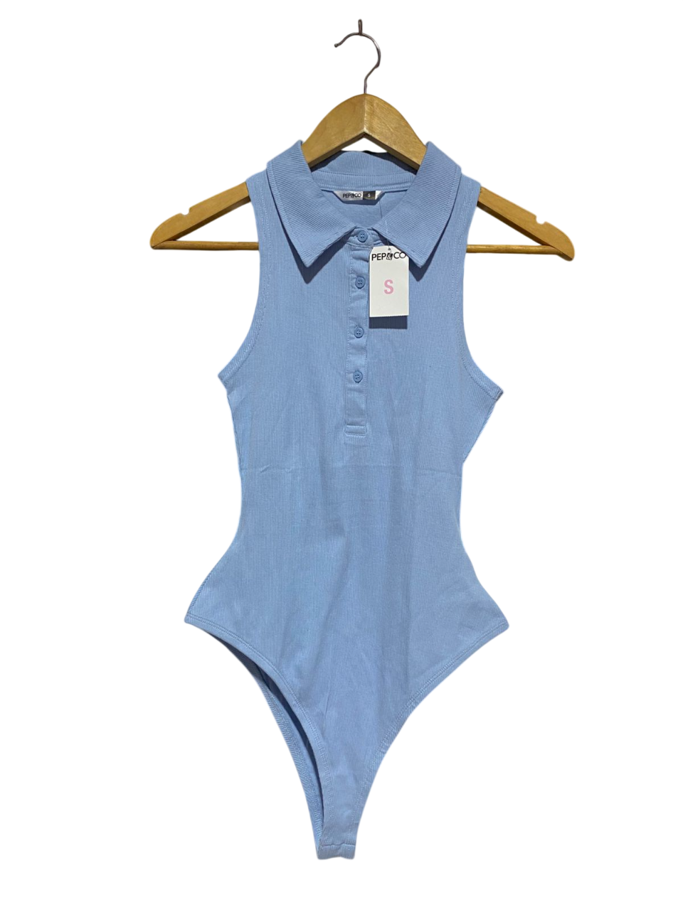 PEP & CO |S| BUST 13| B4| LIGHT BLUE SLEEVELESS POLO COLLAR BODYSUIT