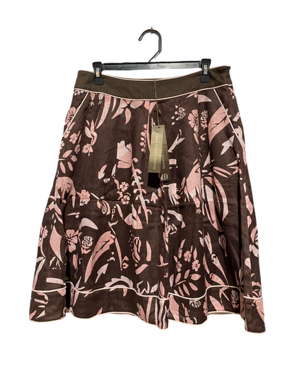 FENN WRIGHT MANSON |L| WAIST 32| B5| LUXURY FLORAL LINEN SKIRT BROWN AND PINK