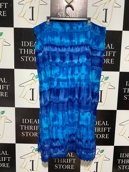 |XXL| WAIST 44| B5| VIBRANT BLUE TIE-DYE BOHO MAXI SKIRT WITH EMBROIDERED