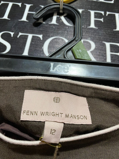FENN WRIGHT MANSON |L| WAIST 32| B5| LUXURY FLORAL LINEN SKIRT BROWN AND PINK