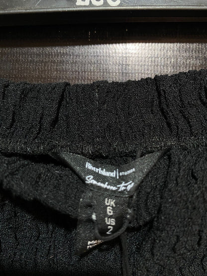 RIVER ISLAND |S| WAIST 26| B5| CHIC BLACK TEXTURED PLISSE FLARE PANTS NEW WITH TAGS