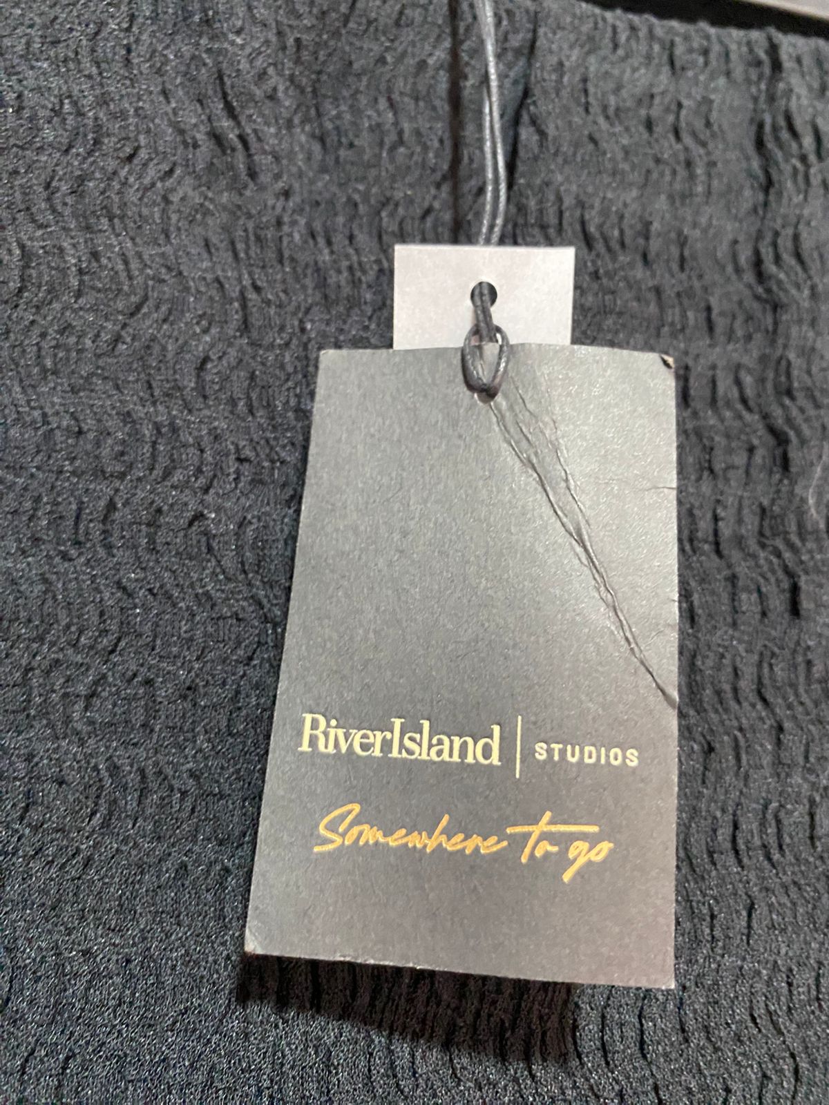 RIVER ISLAND |S| WAIST 26| B5| CHIC BLACK TEXTURED PLISSE FLARE PANTS NEW WITH TAGS