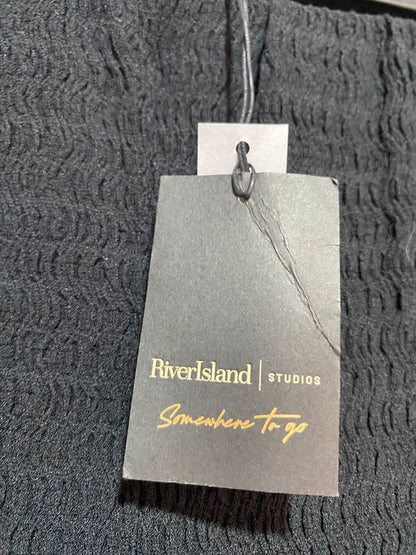 RIVER ISLAND |S| WAIST 26| B5| CHIC BLACK TEXTURED PLISSE FLARE PANTS NEW WITH TAGS