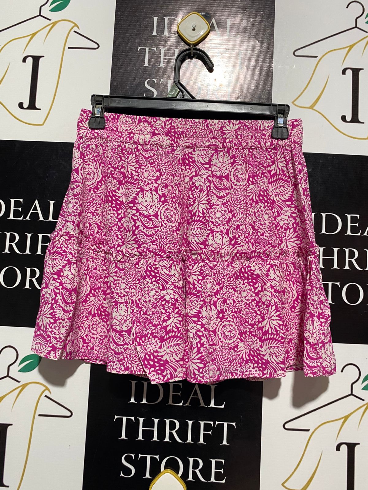 ZARA |S| WAIST 26| B4| PINK AND WHITE FLORAL PRINT LAYERED MINI SKIRT
