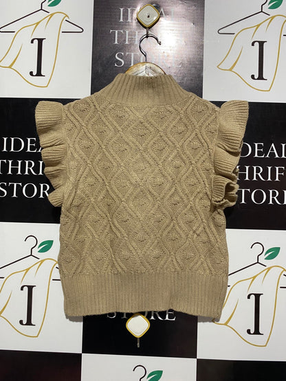SHEIN |M| BUST 16| B4| CHIC BEIGE CABLE KNIT MOCK NECK RUFFLE SLEEVE SWEATER VEST