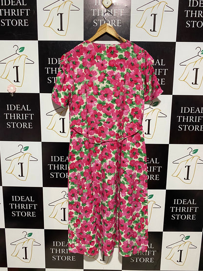 F&F |XL| BUST 22| B4| PINK FLORAL V-NECK BUTTON-DOWN MIDI DRESS