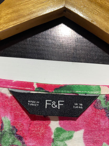 F&F |XL| BUST 22| B4| PINK FLORAL V-NECK BUTTON-DOWN MIDI DRESS