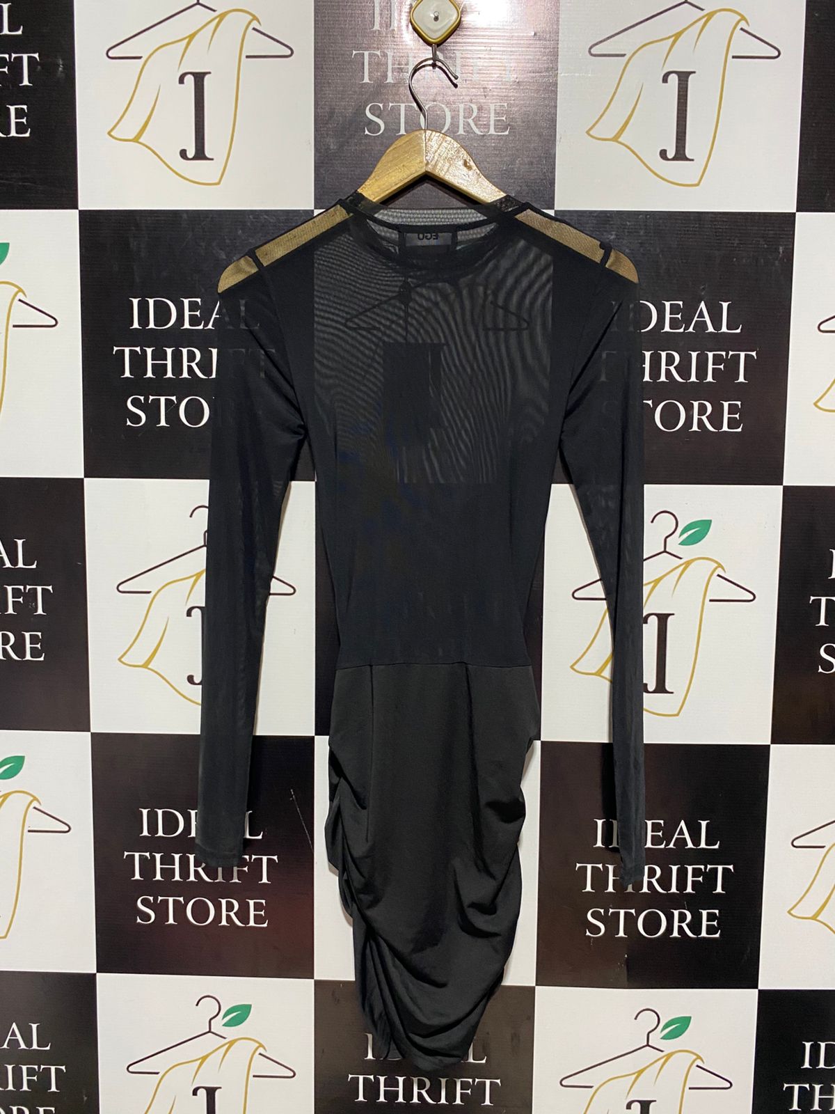 EGO |XS| BUST 13| B4| BLACK MESH LONG SLEEVE CUT-OUT MINI DRESS