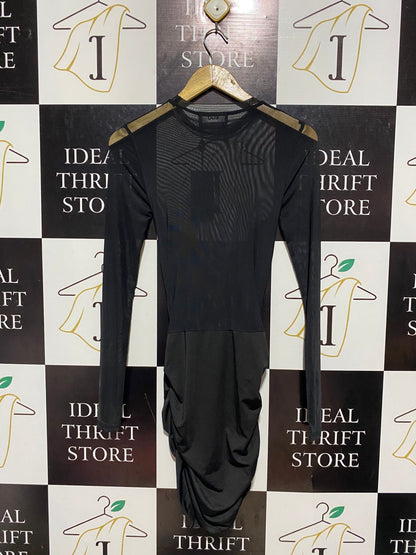 EGO |XS| BUST 13| B4| BLACK MESH LONG SLEEVE CUT-OUT MINI DRESS