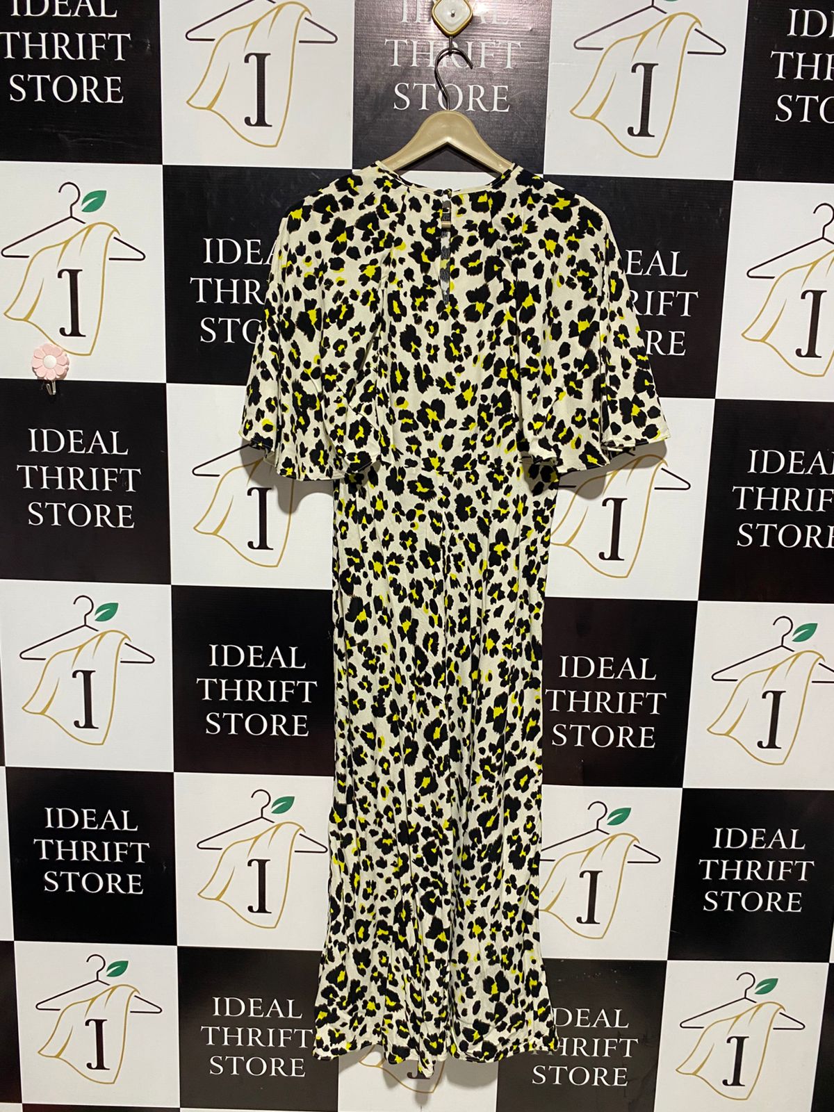 M&S |M| BUST 18| B4| YELLOW AND BLACK LEOPARD PRINT MIDI DRESS
