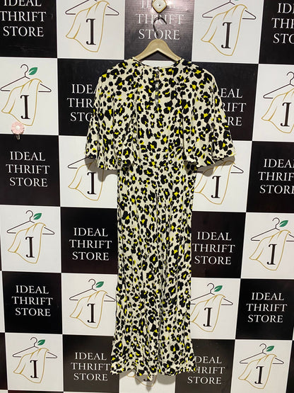 M&S |M| BUST 18| B4| YELLOW AND BLACK LEOPARD PRINT MIDI DRESS