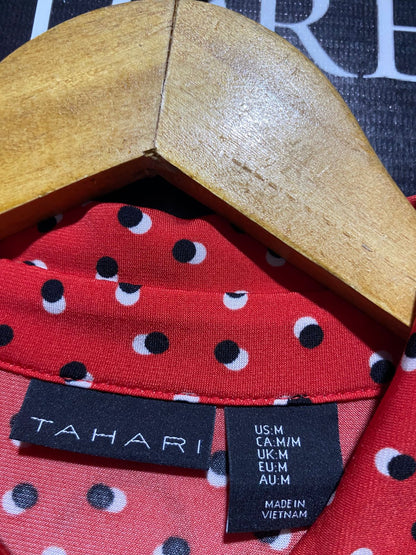 TAHARI |M| BUST 18| B4| RED POLKA DOT BUTTON-FRONT MIDI DRESS WITH WAIST TIE