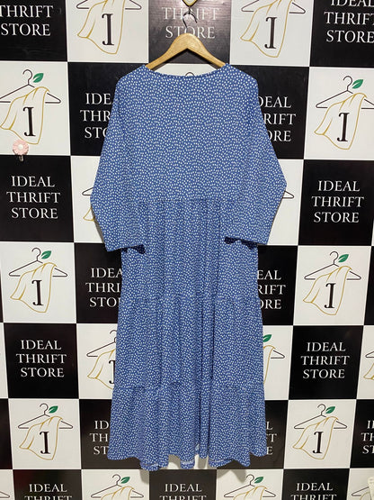 F&F |XL|  BUST 22| B4| BLUE POLKA DOT TIERED MIDI DRESS