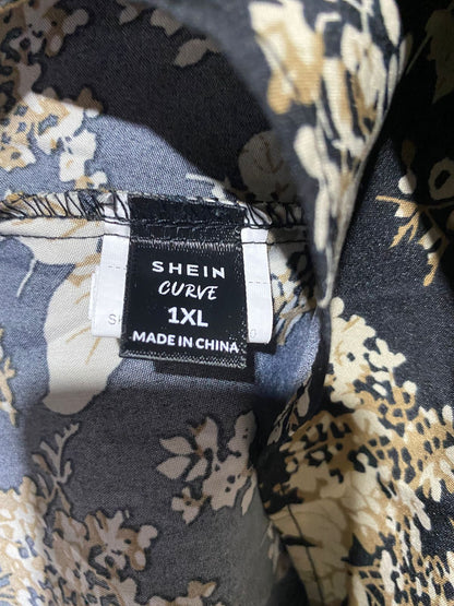 SHEIN |XL| BUST 20| B4| BLACK AND CREAM FLORAL PRINT PUFF SLEEVE MIDI DRESS