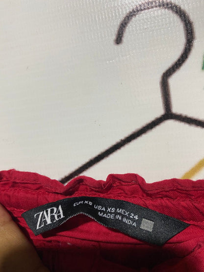 ZARA |S| BUST 19| B4| RED BOHO EMBROIDERED OFF-THE-SHOULDER PEASANT BLOUSE